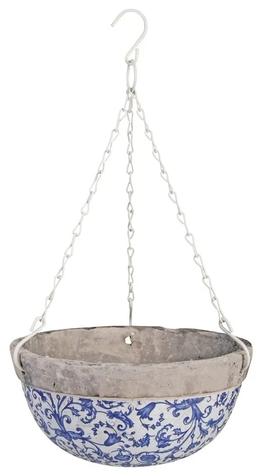 Ghiveci suspendat din ceramică Esschert Design, albastru - alb, 2,4 l