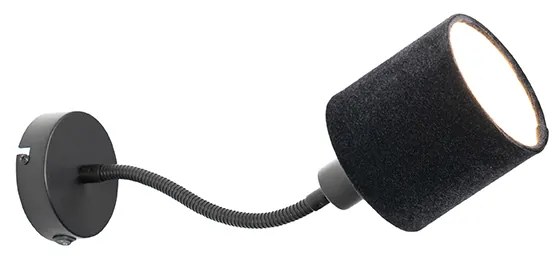 Aplică neagră cu abajur negru, întrerupător și braț flexibil - Merwe