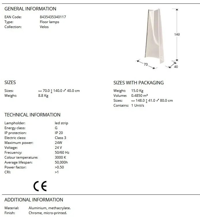 Lampadar LED design ultra-modern Velos crom