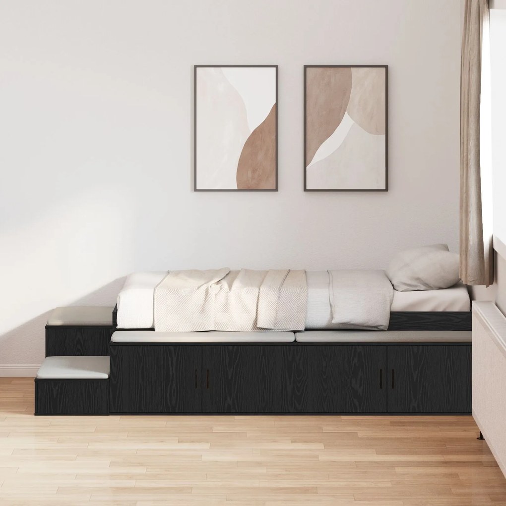 vidaXL Cadru de Pat de Depozitare Negru Stejar 75x190 cm