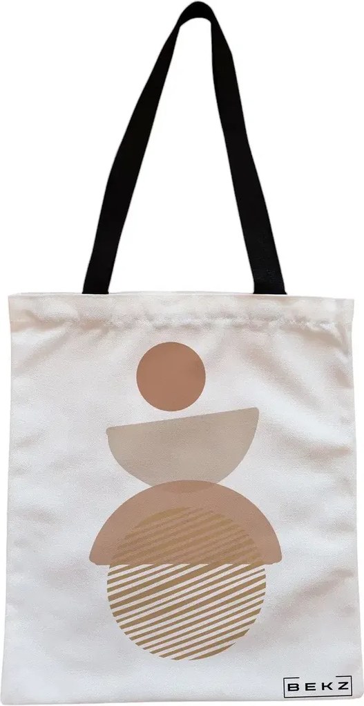 Sacosa de Panza pentru Cumparaturi, Geanta Tote, model Echilibru Geometric, Cu fermoar, 38x34.5 cm, Alba, BEKZ®