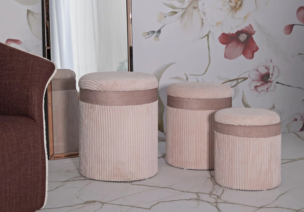 Mauro Ferretti Set De 3 Pufuri Cu Spatiu De  Depozitare, Roz, Cm Ø 40,5X49,5-35X42-31X36 | Aosom Romania