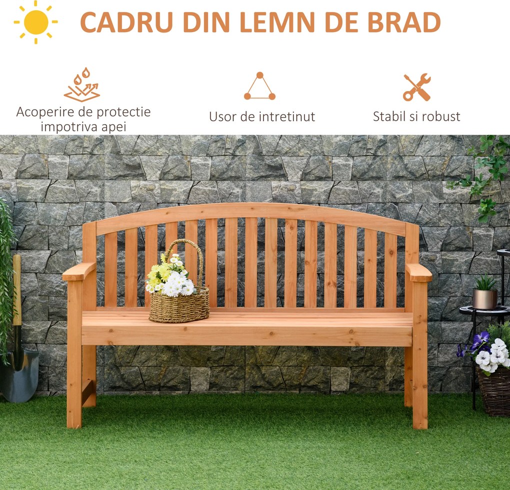 Outsunny Banca de Gradina cu 3 locuri din Lemn de Brad | Aosom Romania
