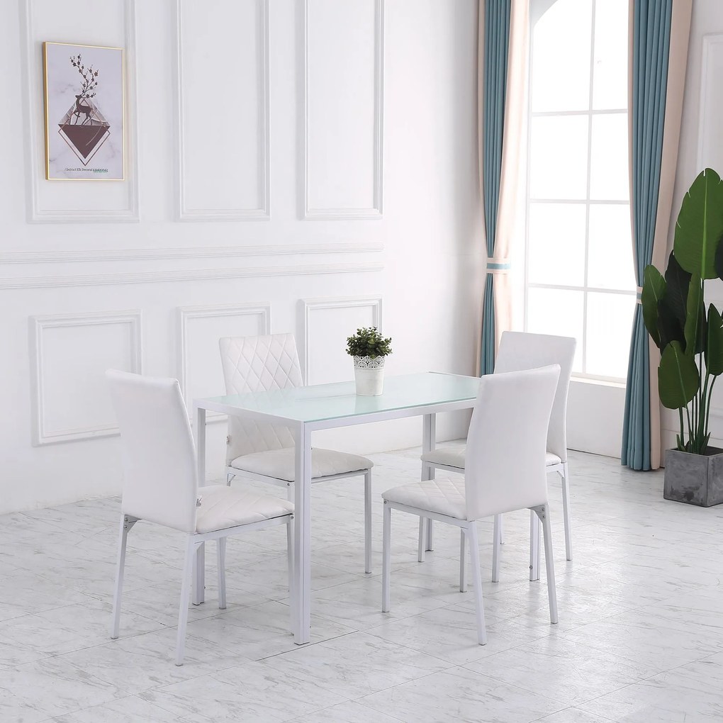 HOMCOM Scaune Sufragerie 4piese, cu Design Modern și Imitație de Piele, 41x50x92 cm, Alb | Aosom Romania