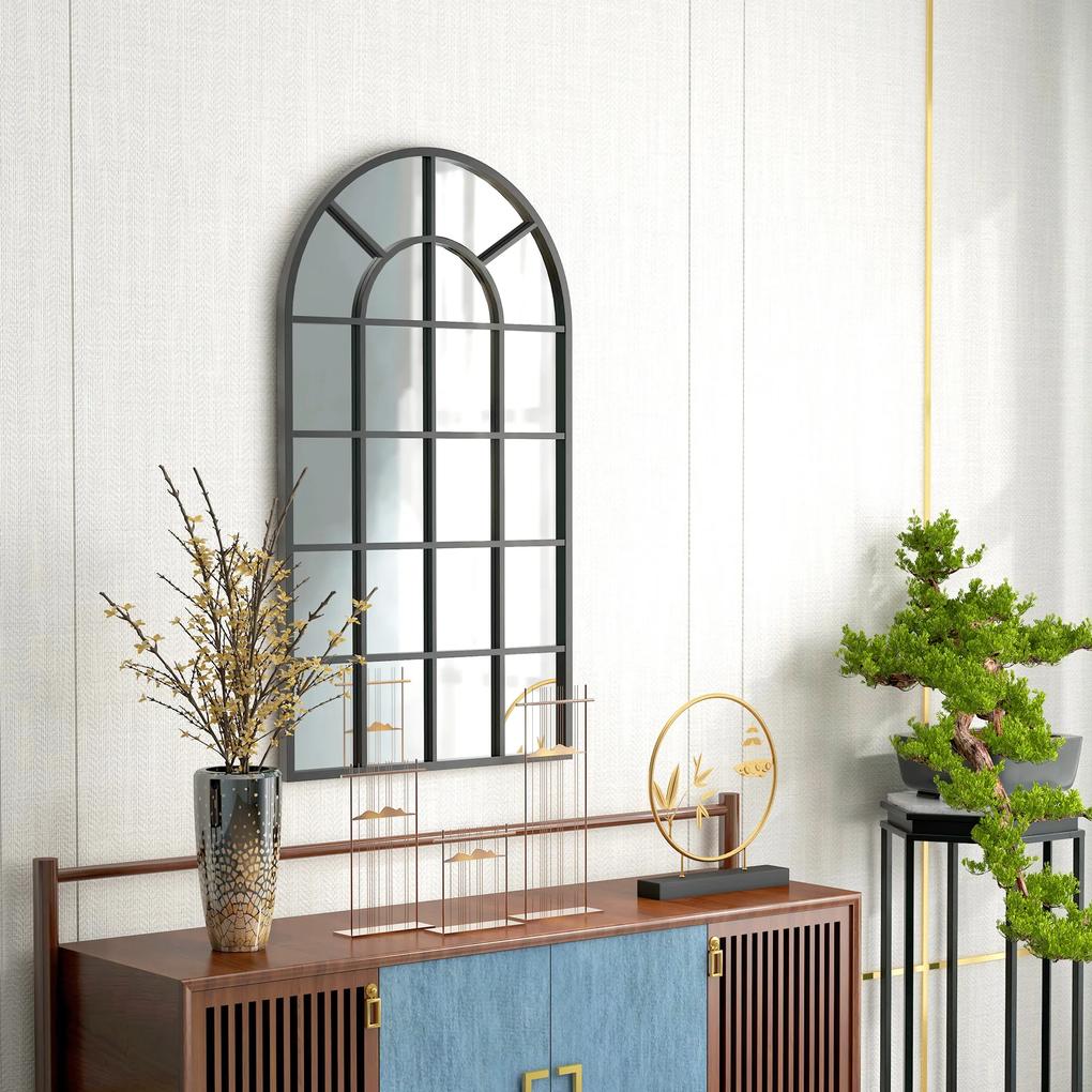 Oglindă arcuită pentru casă și birou cu suport de perete din sticlă groasă și metal, 62x2,5x110 cm, de culoare negru HOMCOM | Aosom RO
