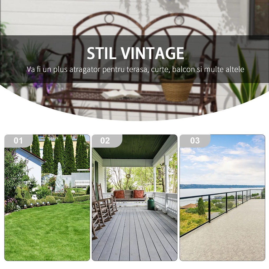 Banca metalica Balansor Outsunny cu 2 locuri, stil Vintage, Finisaj in Bronz | Aosom Romania