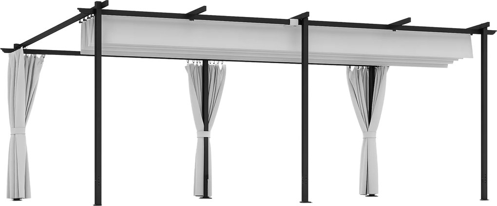 Outsunny Pergolă grădină exterioară 3 x 6 m pergolă glisantă retractabilă cu pereți laterali, adăpost solar UPF30+, gri | Aosom Romania