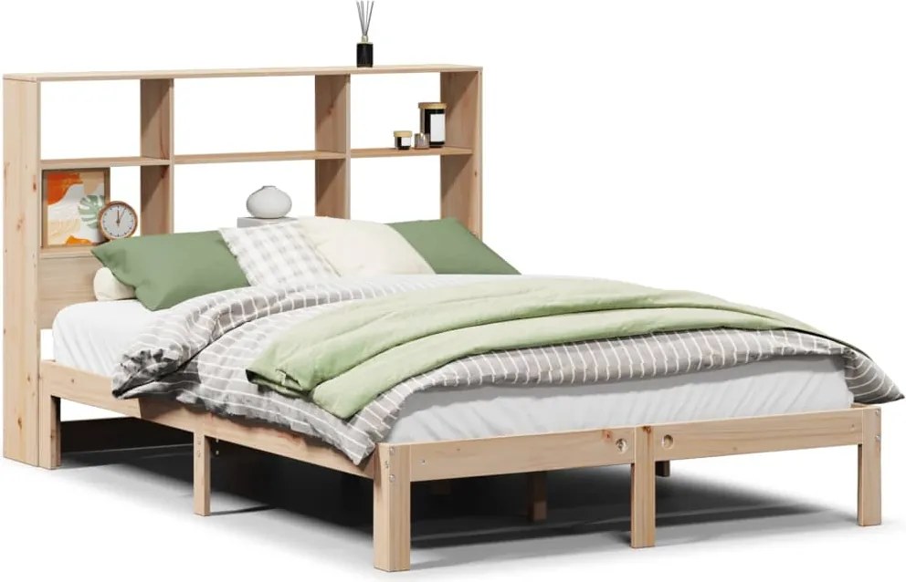 vidaXL Pat cu bibliotecă fără saltea, 160x200 cm, lemn masiv de pin