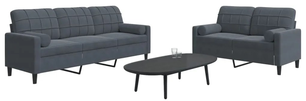 vidaXL Set de canapele cu perne/rulouri, 2 piese, gri închis, catifea