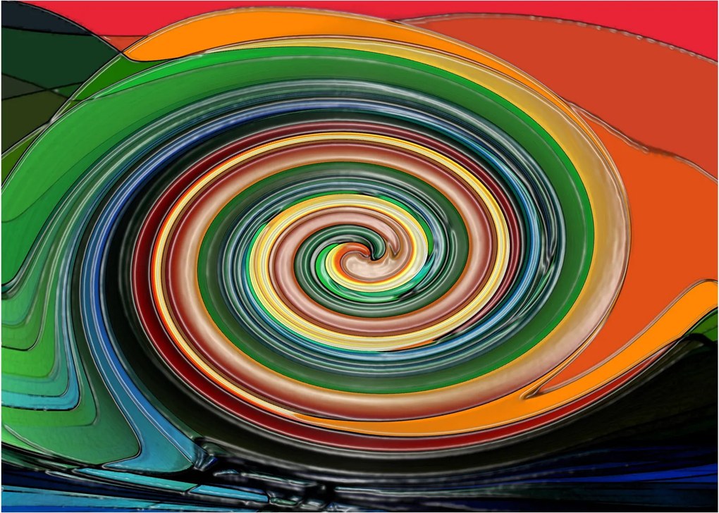 Tablou pe sticlă abstract - spirala colorata (70x50 cm)