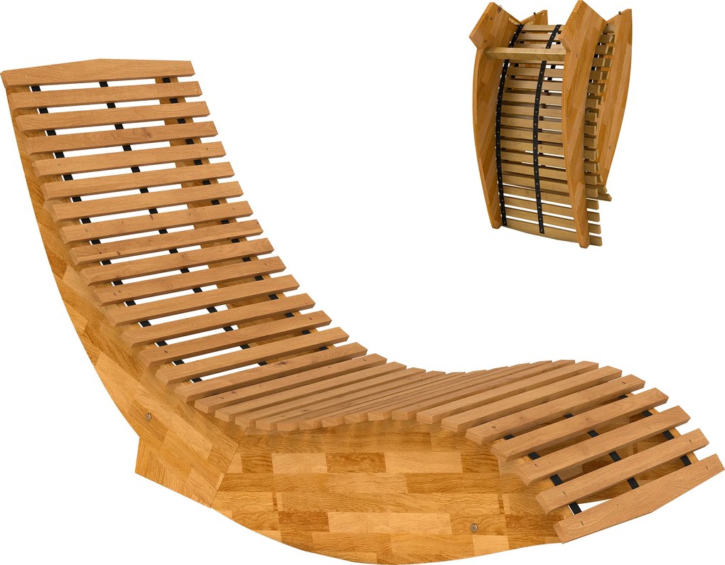 Outsunny Șezlong din lemn de acacia pliabil, ergonomic, șezlong de grădină cu formă în S și design cu lamele 60 x 156 x 77 cm | Aosom Romania