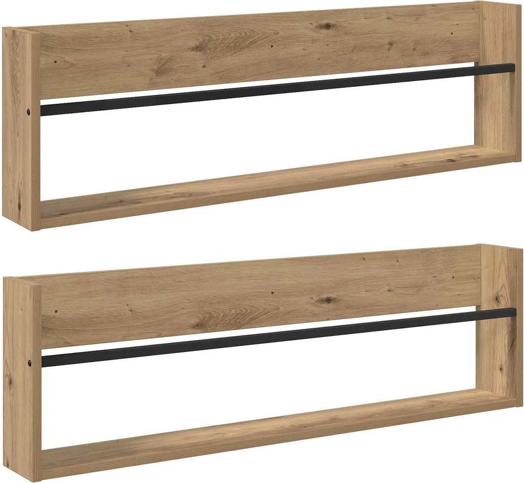 vidaXL Raft pentru reviste 2 pcs Stejar Artizanal 100 x 12 x 30 cm