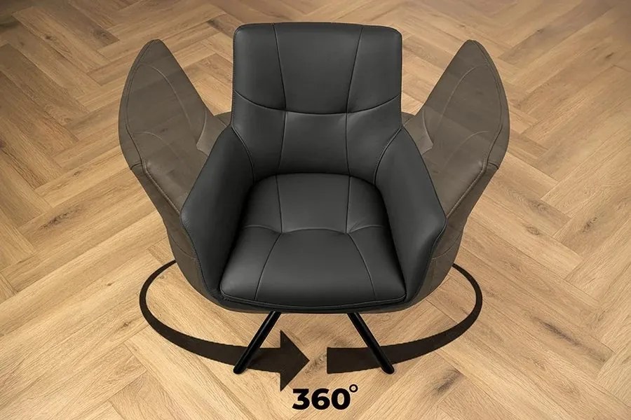 Set de 2 scaune pivotante SIGNATURE piele naturala neagra