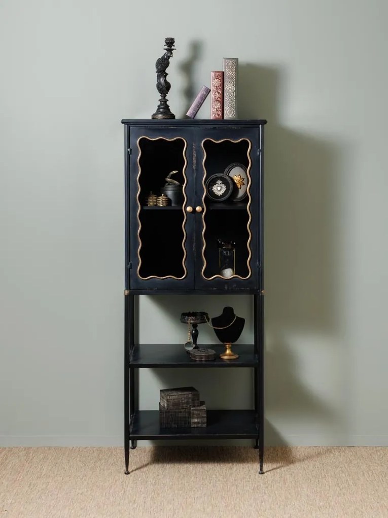 Set vitrina, bufet si birou din metal si sticla, aspect vintage, Sagan