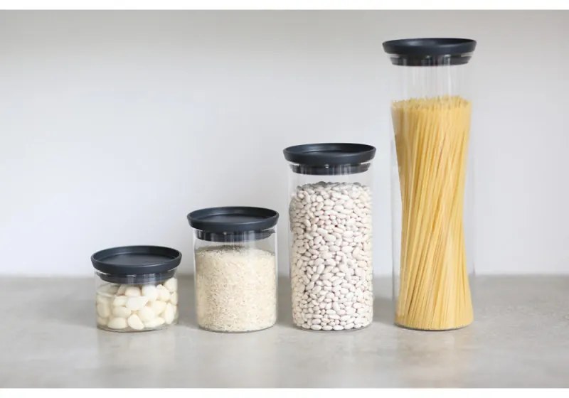 Borcan din sticla Brabantia Stackable 646873, 1,9 L, Inchidere ermetica, Transparent/Gri inchis