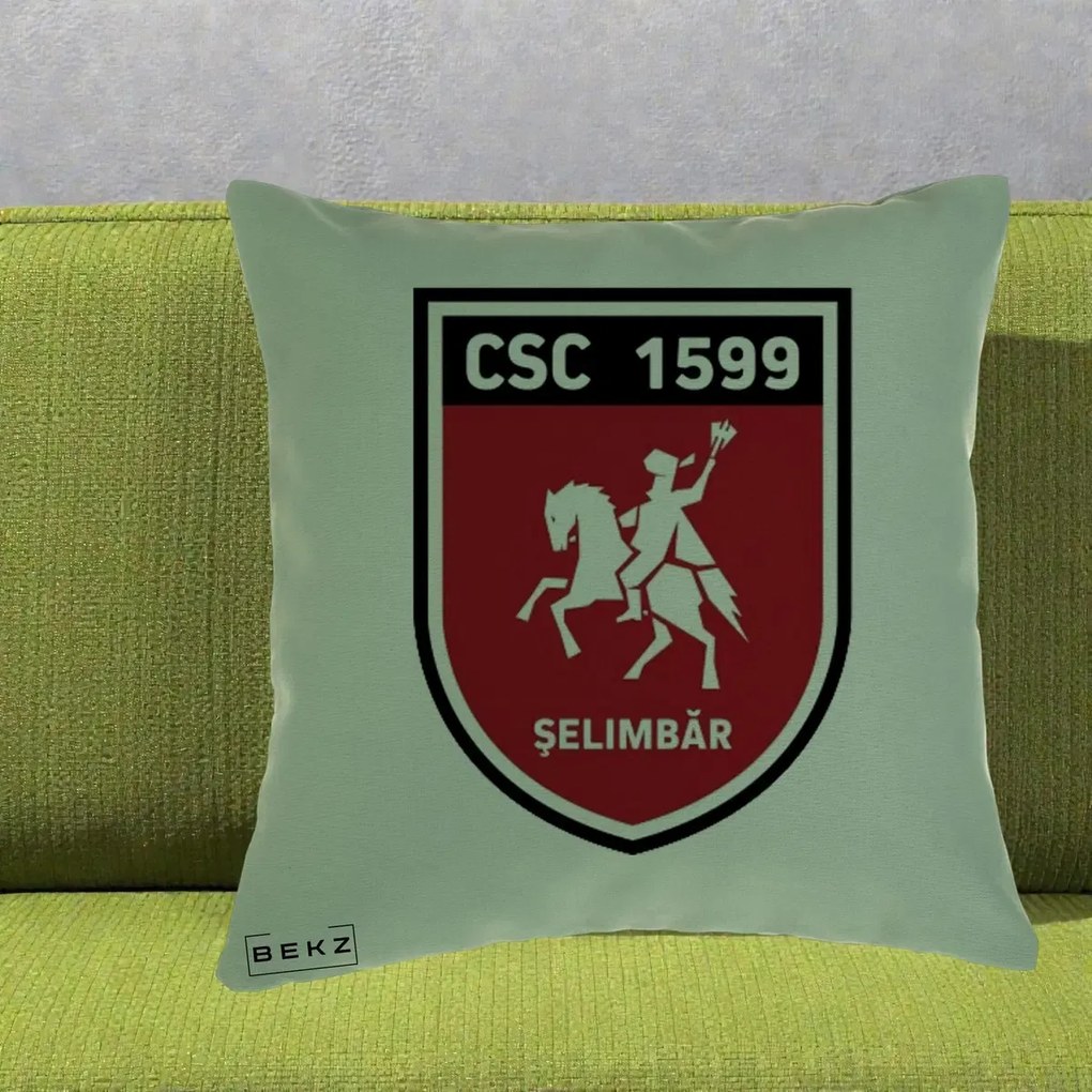 Perna Personalizata CSC 1599 Selimbar Fotbal, 40x40 cm, Verde, Husa Detasabila, Perna Inclusa, BEKZ®