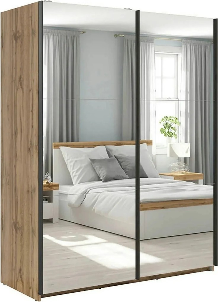 Dulap TETRIX, stejar wotan, PAL, cu 2 usi si oglinzi, 154x60x196 cm