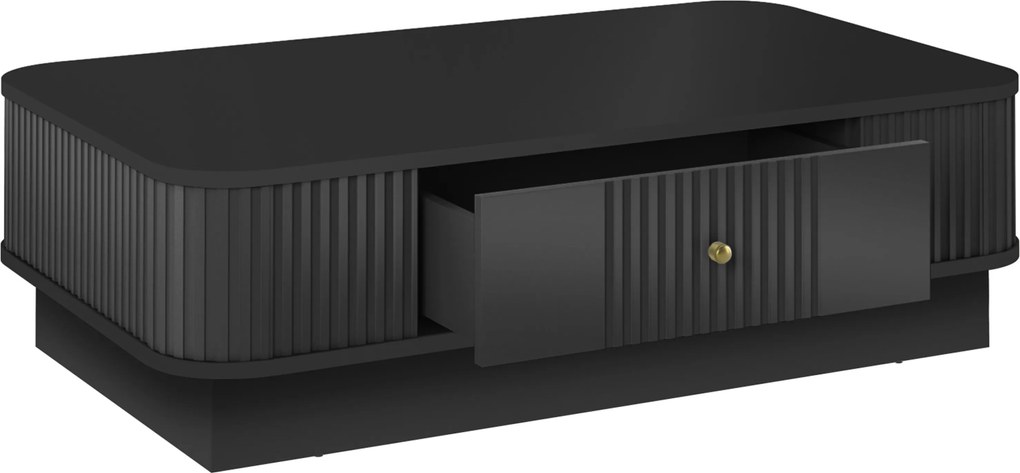 Măsuță de cafea Vesper 103x60 cm cu sertar pe plintă - negru / mâner auriu