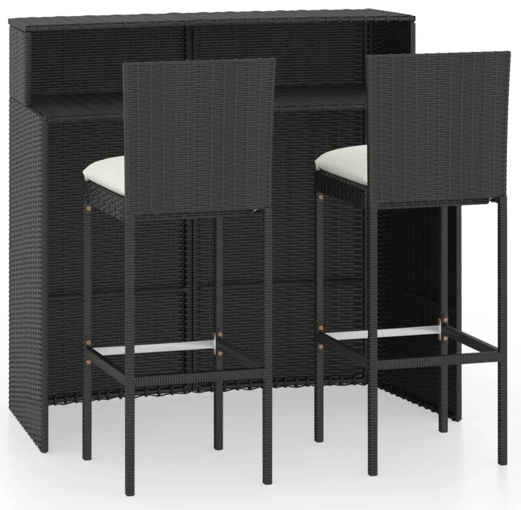 Set mobilier bar de gradina cu perne, 3 piese, negru Negru, 3