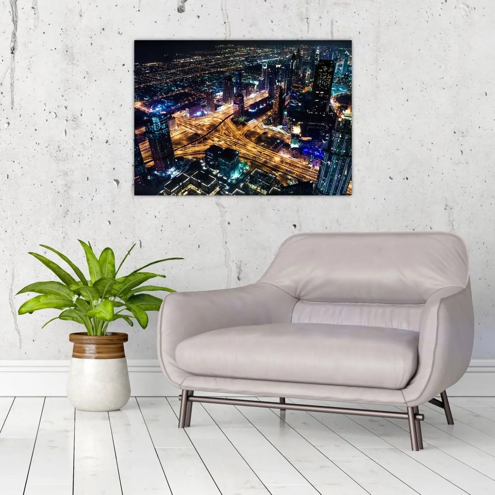 Tablou pe sticlă cu oraș nocturn (70x50 cm)