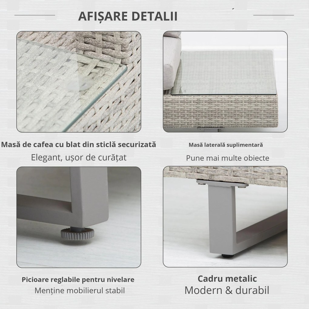 Salon de Gradina Outsunny, Set Canapele cu Masa din Ratan Gri | Aosom Romania