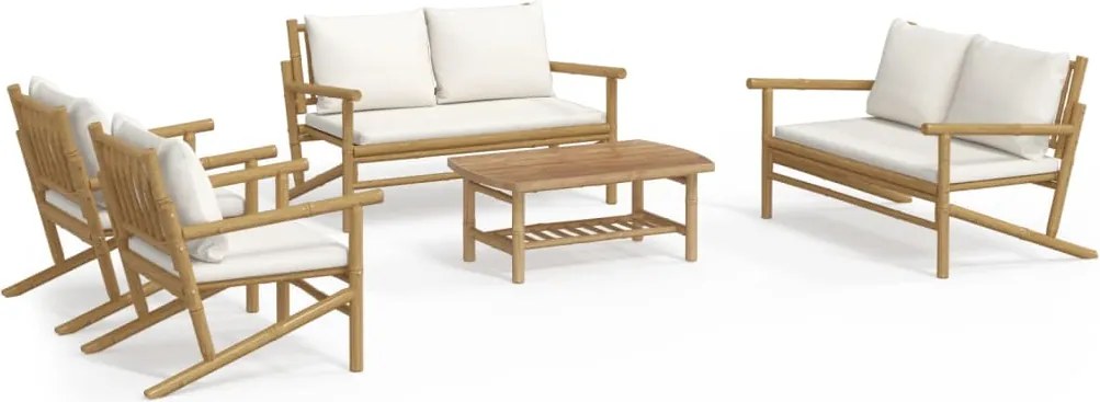 vidaXL Set mobilier de grădină cu perne alb crem, 2 piese, bambus