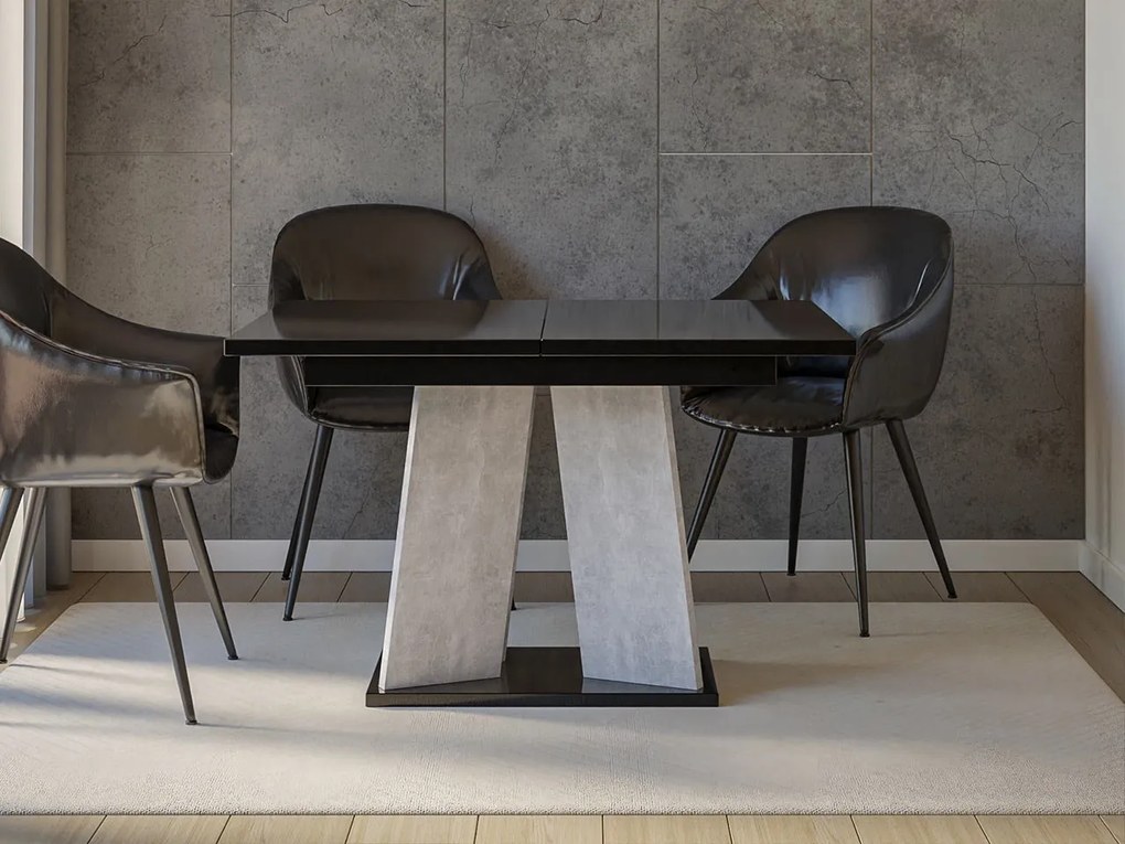 Masă sufragerie extensibilă 120 cm Jeremias (lucios Negru + beton) (pentru 4-6 persoane). 1105344