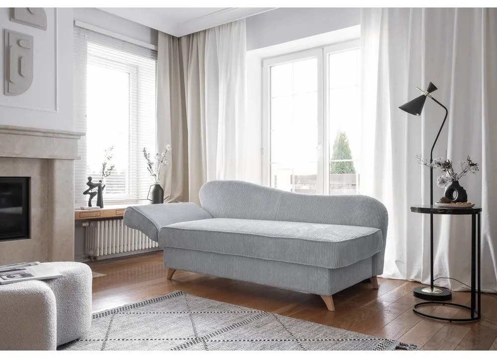 Șezlong gri deschis cu tapițerie din catifea reiată (cu colț pe partea stângă) Chic Charlotte – Miuform