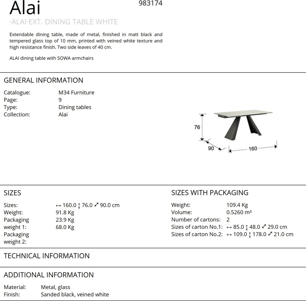 Masa dining extensibila design modern Alai SV-983174