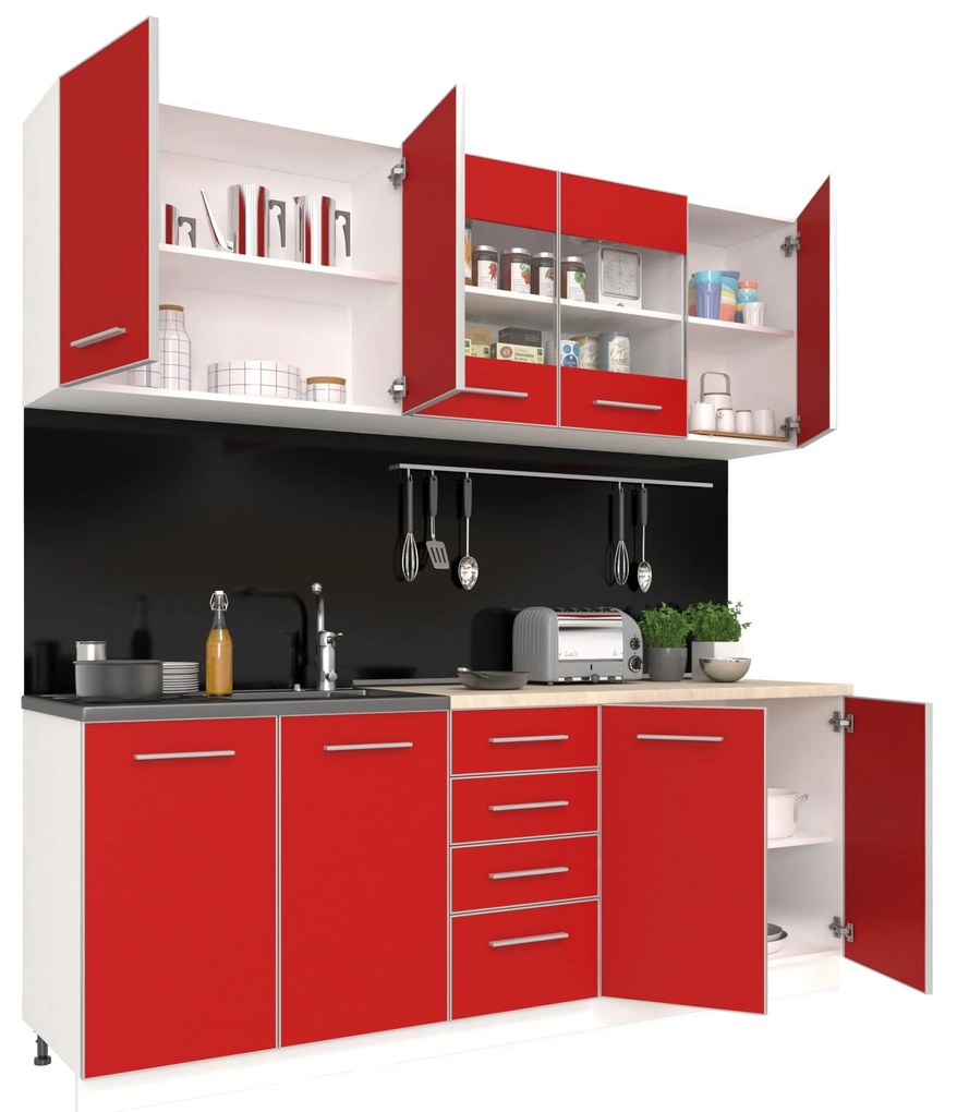 Bucatarie Riga, Rosu/Alb, L 200 cm