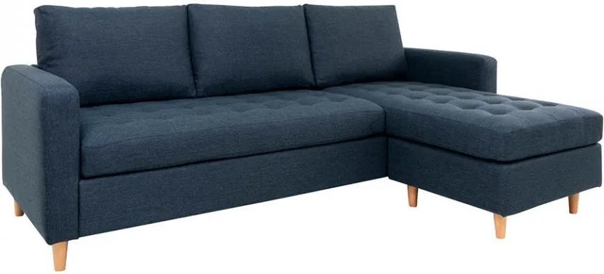 Canapea cu colt albastra din poliester si lemn de fag 219 cm Firenze Right House Nordic