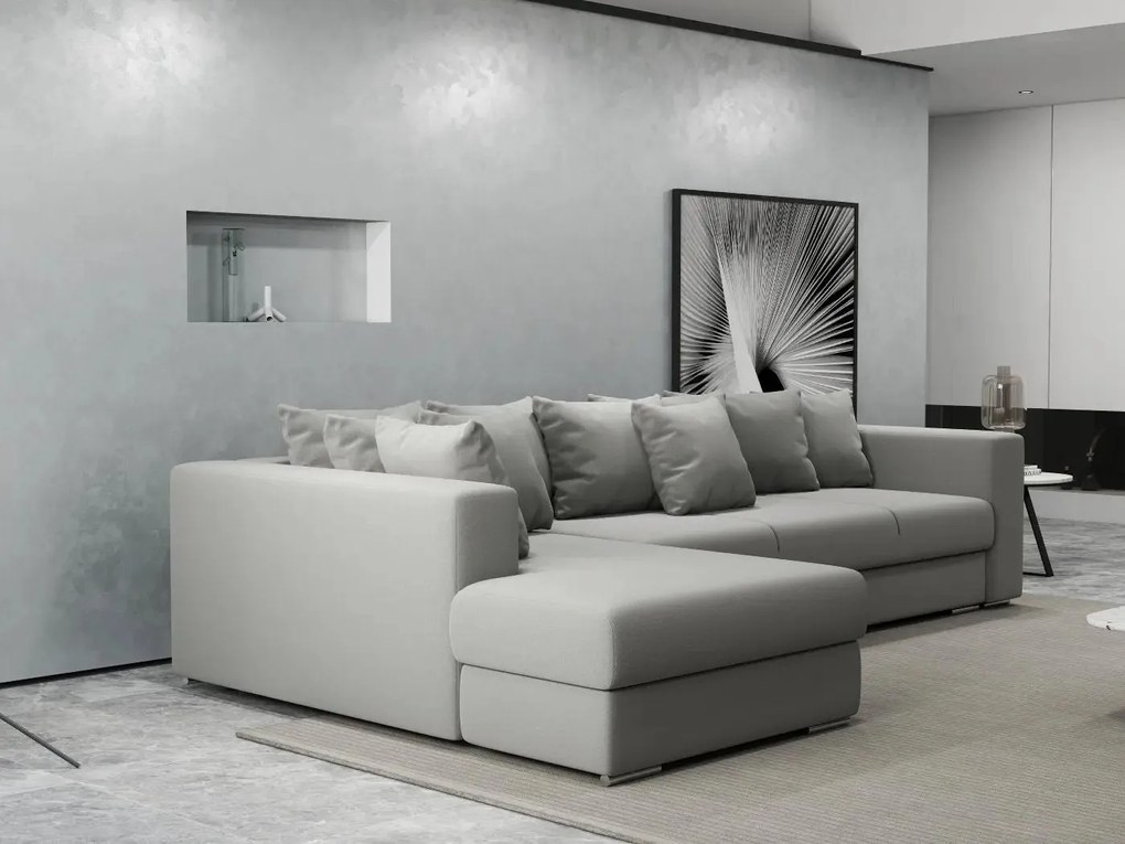 Colțar extensibil dumonde cu ladă de depozitare si sezut confortabil din spuma high-density, Gloria Royal Grey 320x183 cm