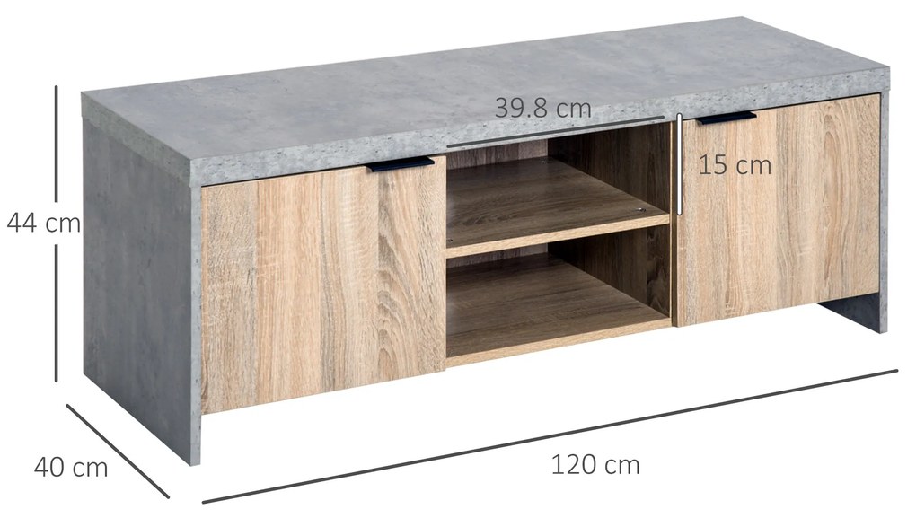HOMCOM Mobilier TV Modern din Lemn cu Dulapuri Gri 120x40x44cm