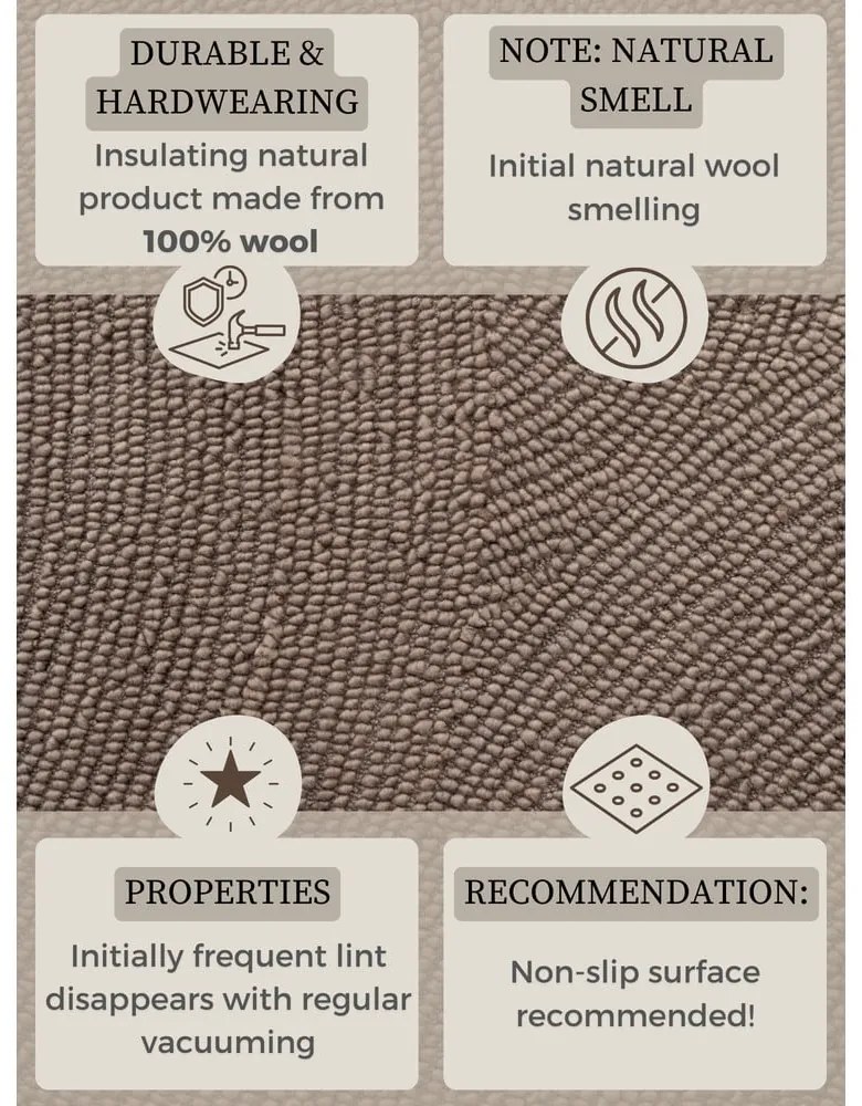 Covor tip traversă taupe țesut manual din lână 80x200 cm Eleni Taupe – Hanse Home