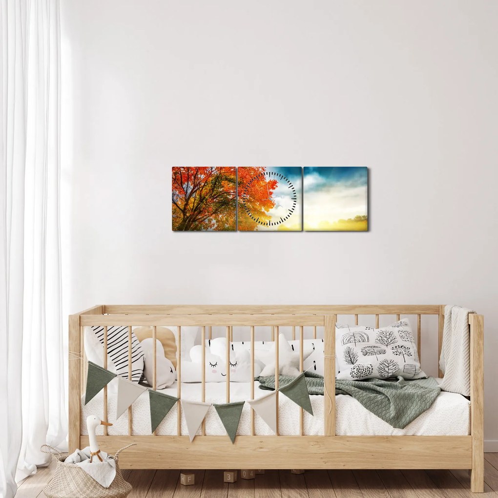 Tablou peisaj cu scufundat în razele solare (cu ceas) (90x30 cm)