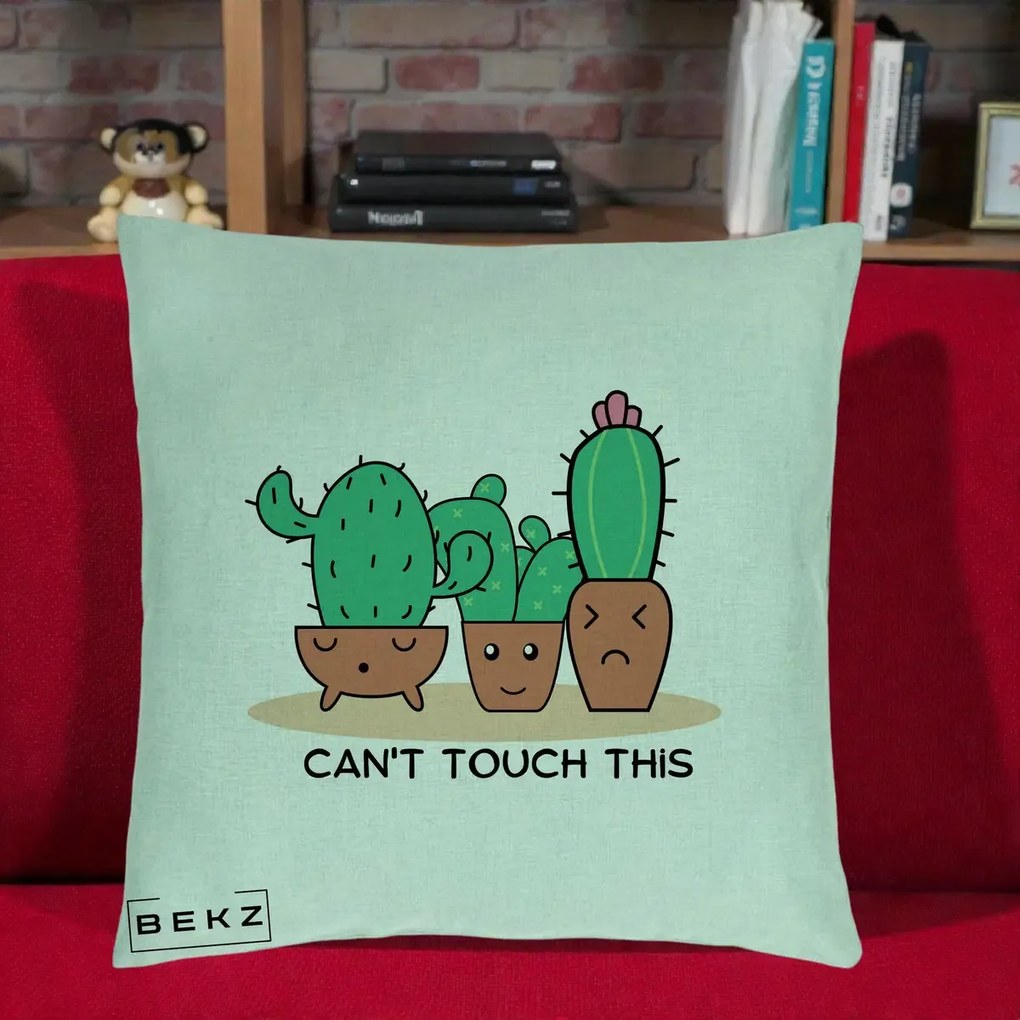 Perna Decorativa Cactus Funny Can't Touch This, 40x40 cm, Verde Menta, Husa Detasabila, Perna Inclusa, BEKZ®