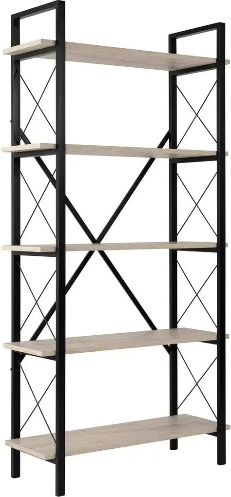 Etajera ELYSIAN, bej cu efect de piatra travertin/negru, PAL/metal, 90