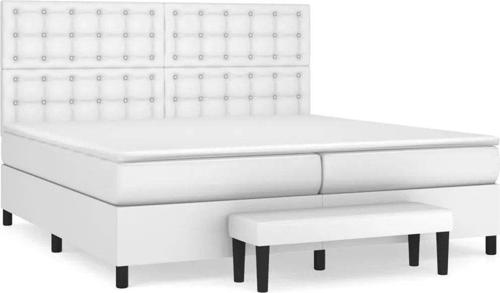 vidaXL Pat box spring cu saltea, alb, 200x200 cm, piele ecologică