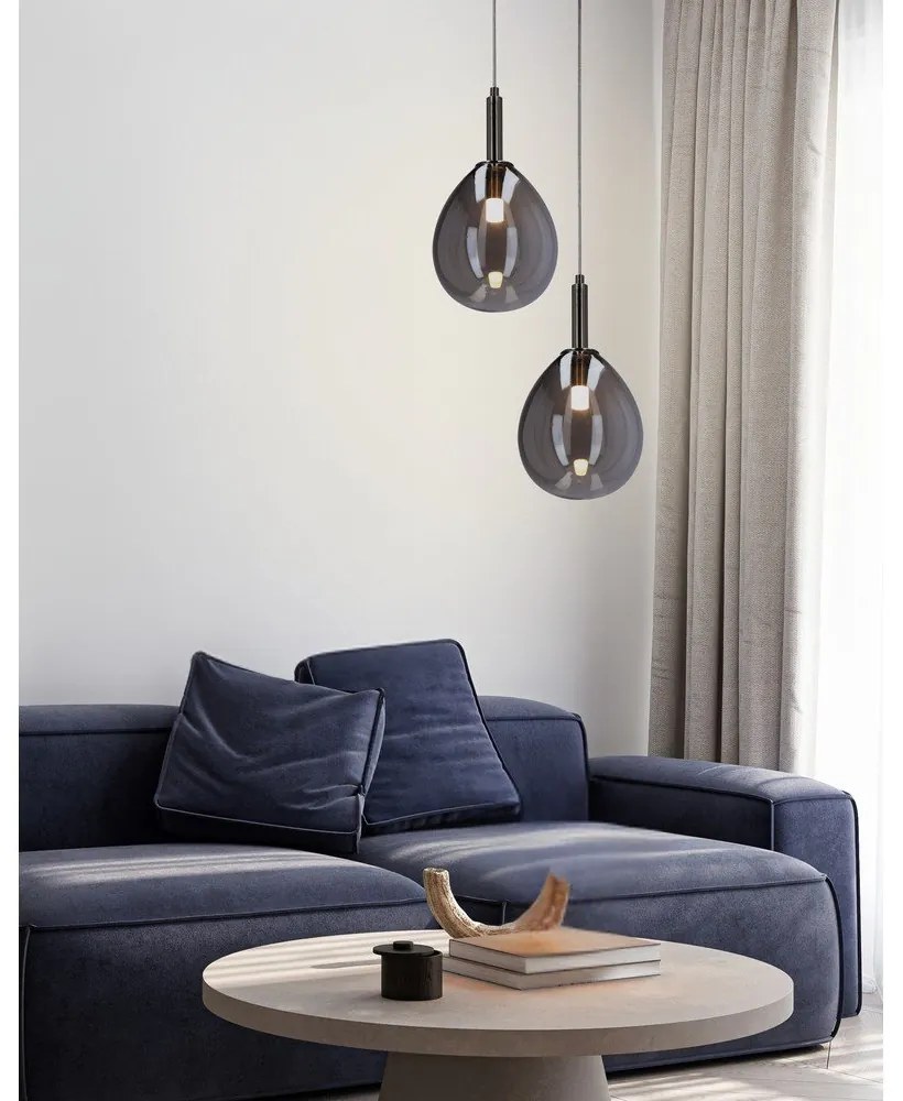 Lustră gri LED cu abajur din sticlă Lukka – Candellux Lighting