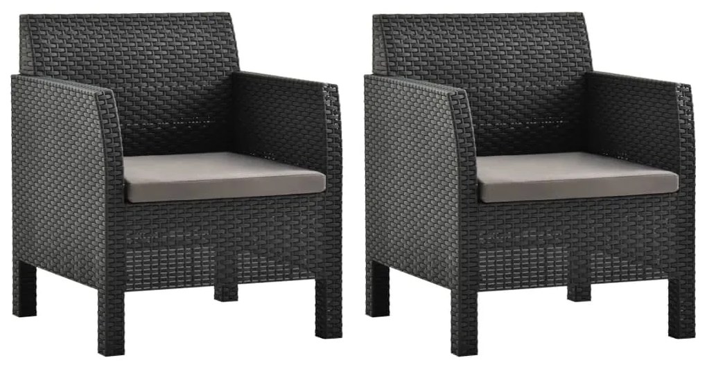 vidaXL Fotolii de grădină cu perne, 2 buc., antracit, ratan PP