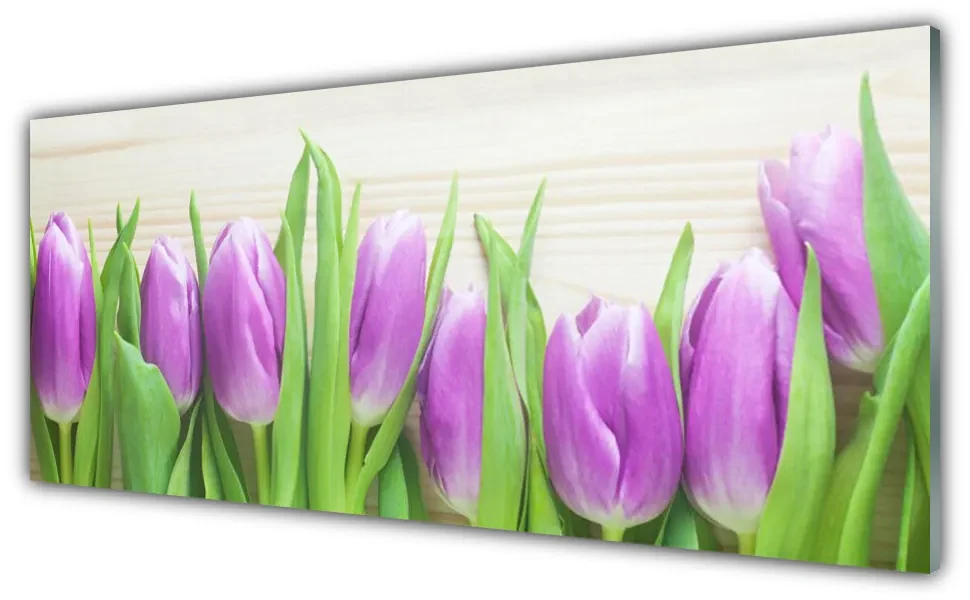 Tablou pe sticla Lalele Floral Roz Verde | BIANO