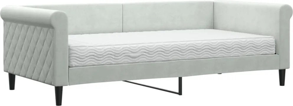 vidaXL Pat de zi cu saltea, gri deschis, 90x190 cm, catifea