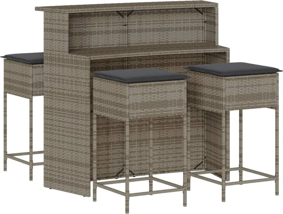 vidaXL Set mobilier bar de grădină, cu perne, 5 piese, gri, poliratan