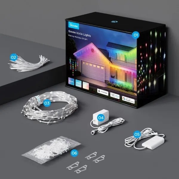 Instalație LED RGBIC de exterior Govee Smart țurțuri 10m Wi-Fi Matter IP65