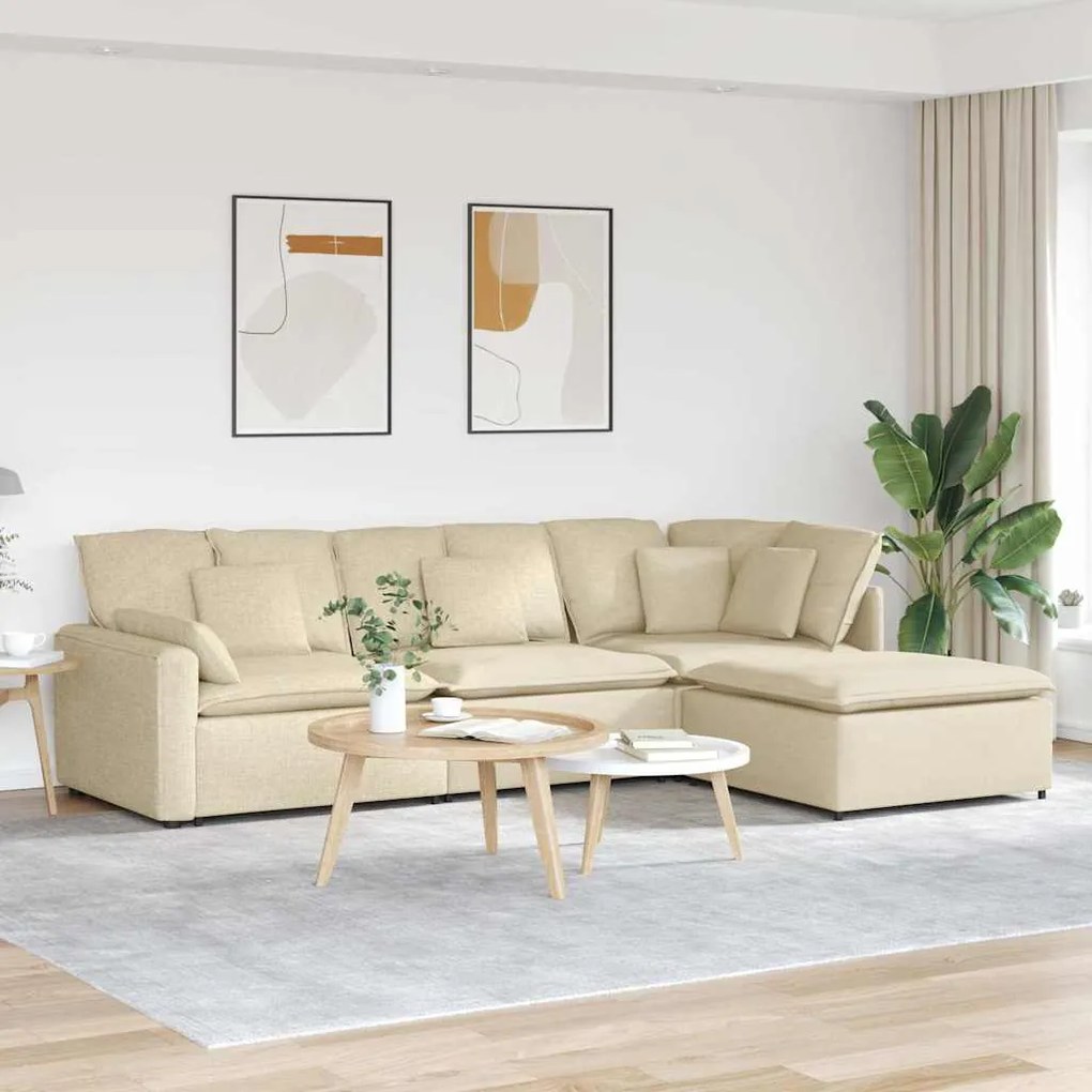 vidaXL Canapea modulară cu taburet și perne, material textil, crem