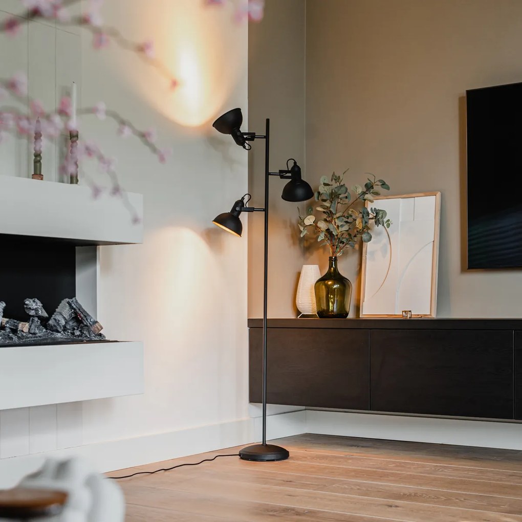Lampă de podea inteligentă neagră cu auriu, cu 3 lumini, incluzând 3 WiFi P45 - Tommy