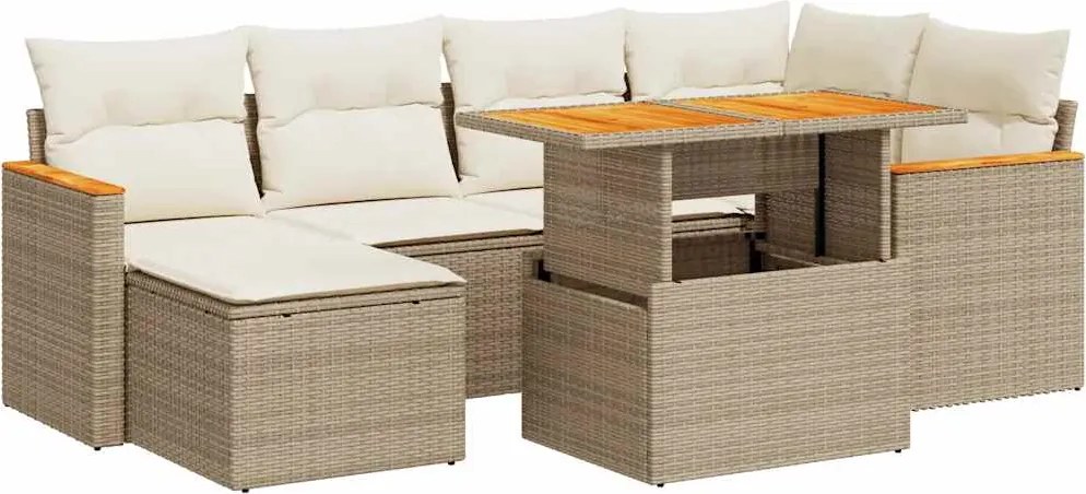 vidaXL Set canapele grădină cu perne 7 piese bej poliratan/lemn acacia