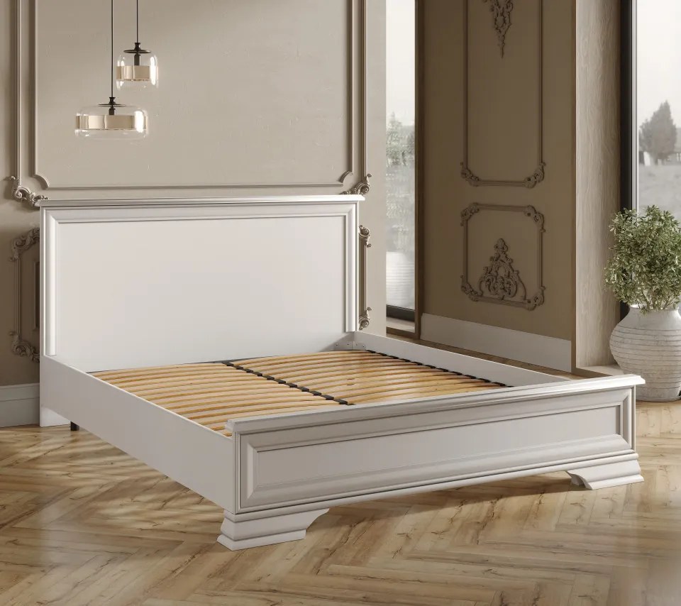 Pat matrimonial Idento, 160x200 CM, fara somiera, MDF Alb Alpin