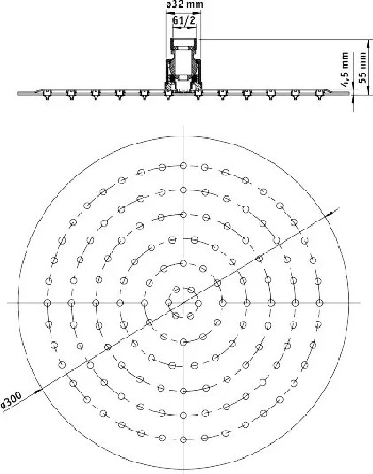 Dispersor fix - rotund negru anticalcar 30 cm diametru NAC_203K