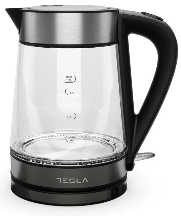 Cana electrica Tesla KT300X, Sticla, 2200W, 1,7 L, Element de incalzire ascuns, Tehnologie STRIX, Negru